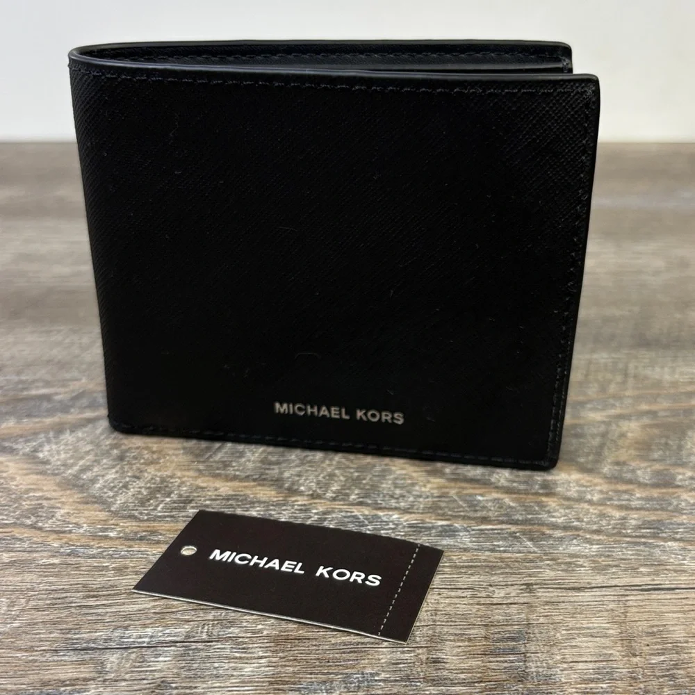 Michael Kors “Andy” Slim Billfold Wallet – Black Saffiano Leather – NWT